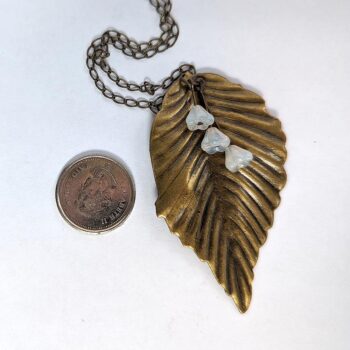 Antique Bronze Leaf White Glass Flowers Necklace - Image 2