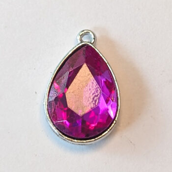 October Birthstone Pink Glass Rhinestone Teardrop Charm - Image 4