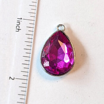 October Birthstone Pink Glass Rhinestone Teardrop Charm - Image 3