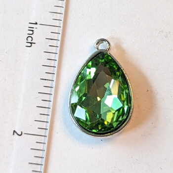 August Birthstone Green Glass Rhinestone Teardrop Charm - Image 3