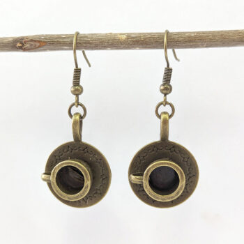 Antique Bronze Cup and Saucer Vintage Style Earrings - Image 3