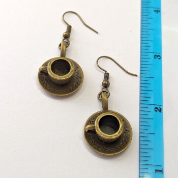 Antique Bronze Cup and Saucer Vintage Style Earrings - Image 2