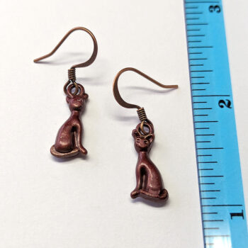 Antique Copper Cat Vintage Style Earrings - Image 2