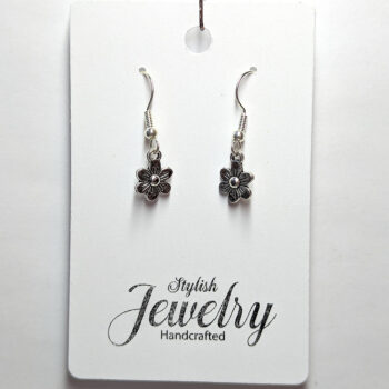 Antique Silver Dainty Flower Earrings - Image 4