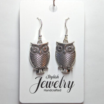 Antique Silver Owl Vintage Style Earrings - Image 4