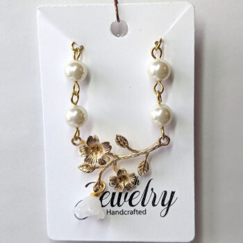 Gold Flowers White Pearl Beads Necklace - Image 5