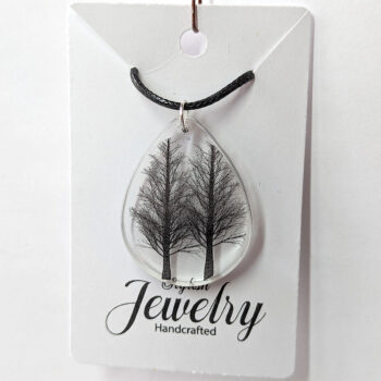 Modern Black Trees Silhouette Teardrop Resin Necklace - Image 5