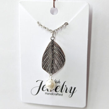 Antique Silver Leaf With Pearl Pendant Necklace - Image 5