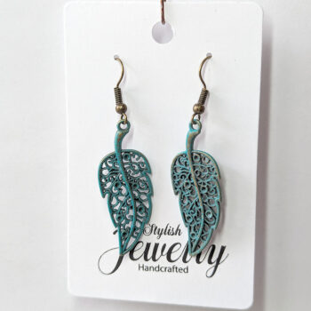 Antique Bronze Patina Hollow Leaf Vintage Style Earrings - Image 4