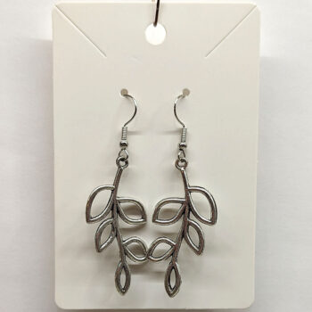 Antique Silver Hollow Cutout Leaf Branch Earrings - Image 3