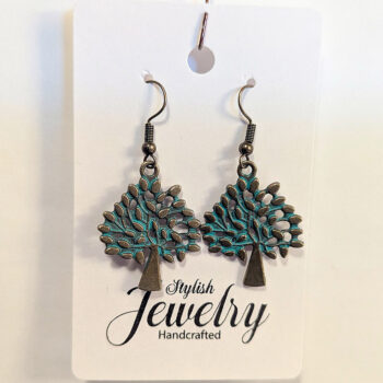 Antique Bronze Patina Tree With Leaf Leaves Earrings - Image 5