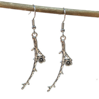 Antique Silver Branch with Flower Vintage Style Earrings