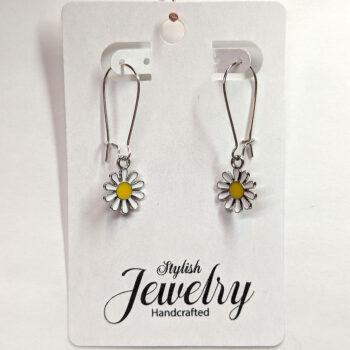 White and Yellow Daisy Flower Enamel Earrings - Image 4