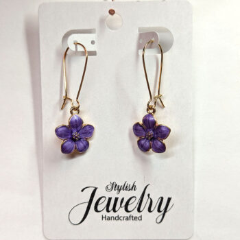 Gold Purple Enamel Flower Earrings - Image 5