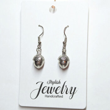 Antique Silver Round Acorn Vintage Style Earrings - Image 3