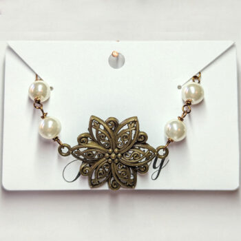 Antique Bronze Flower White Beads Bracelet - Image 5