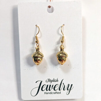 Gold Round Acorn Vintage Style Earrings - Image 4