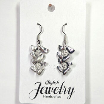 Silver Cascading Double Orchid Flower Earrings - Image 3