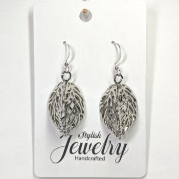 Silver Three Sided Filigree Leaf Earrings - Image 3