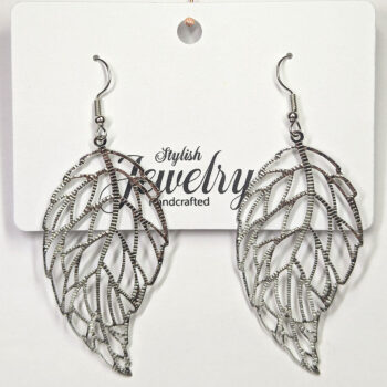 Silver Large Lightweight Filigree Leaf Earrings - Image 4