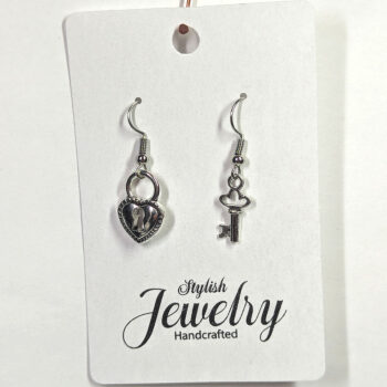 Antique Silver Lock and Key Vintage Style Earrings - Image 3