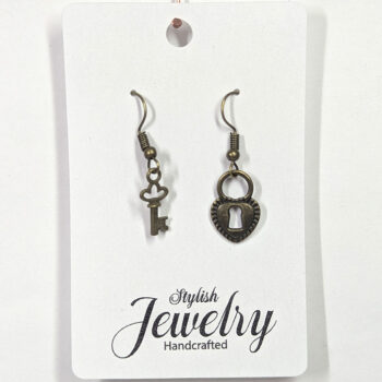 Antique Bronze Lock and Key Vintage Style Earrings - Image 6