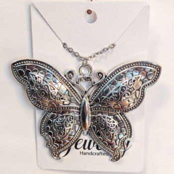 Large Butterfly Vintage Style Antique Silver Necklace - Image 5