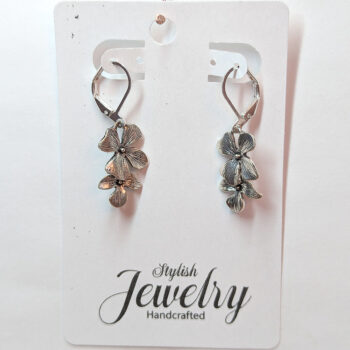 Silver Cascading Dainty Double Orchid Flower Earrings - Image 5