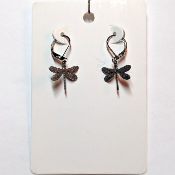 Antique Silver Small Dragonfly Vintage Style Earrings - Image 4