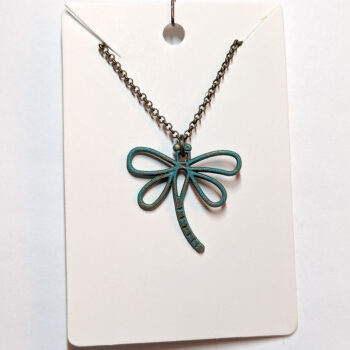 Hollow Antique Bronze Patina Dragonfly Curved Tail Necklace - Image 6