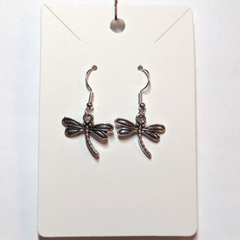 Small Dragonfly Curved Tail Antique Bronze Earrings - Image 4