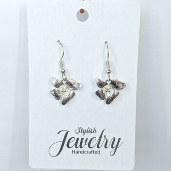 Dainty Silver Orchid Flower Earrings - Image 4