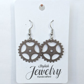 Antique Silver Steampunk Cog Bit Earrings - Image 5