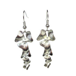 Silver Cascading Triple Orchid Flower Earrings