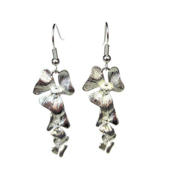 Silver Cascading Triple Orchid Flower Earrings