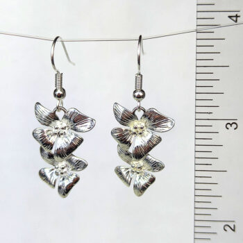 Silver Cascading Double Orchid Flower Earrings - Image 5