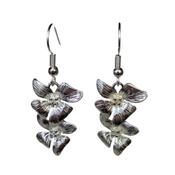 Silver Cascading Double Orchid Flower Earrings