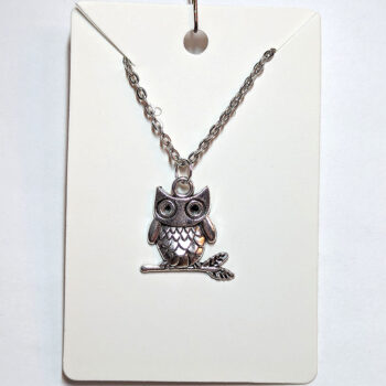 Cute Owl on Branch Antique Silver Necklace - Image 5