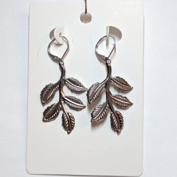 Large Lightweight Branch with Leaf Leaves Silver Earrings - Image 6