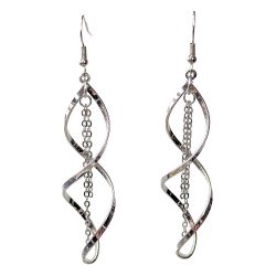 Silver Spiral Twist With Chain Earrings