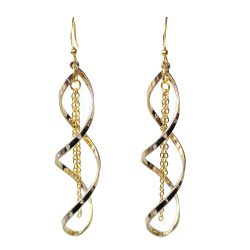 Gold Spiral Twist With Chain Earrings