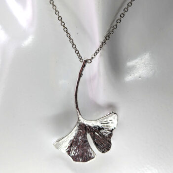 Silver Ginkgo Biloba Leaf Necklace - Image 2