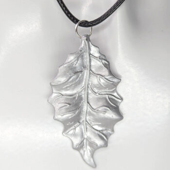 Silver Large Leaf Pendant Necklace - Image 4