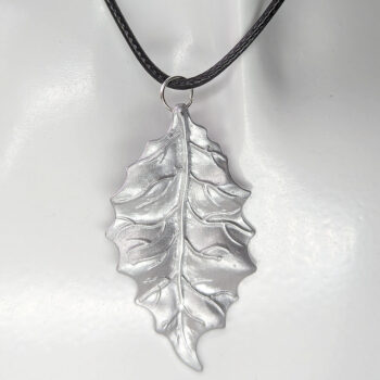 Silver Large Leaf Pendant Necklace - Image 3