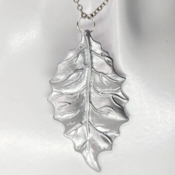 Silver Large Leaf Pendant Necklace - Image 5