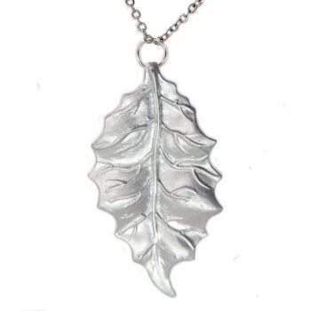 Silver Large Leaf Pendant Necklace