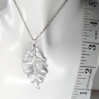 Silver Large Leaf Pendant Necklace - Image 2