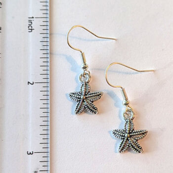 Antique Silver Small Starfish Vintage Style Earrings - Image 2