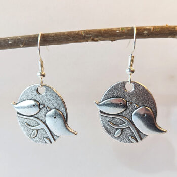 Antique Silver Partridge Love Birds Vintage Style Earrings - Image 4