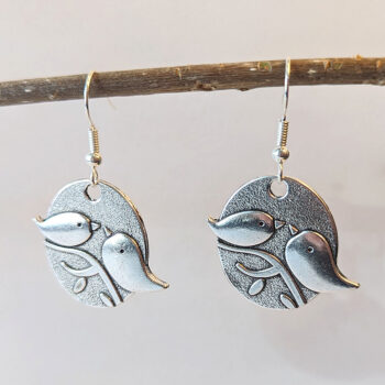 Antique Silver Partridge Love Birds Vintage Style Earrings - Image 5